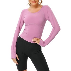 BLUEMING Womens Athletic Tops Cropped Breathable Activewear T-Shirts Round Neck Back Ventilated Mesh Tops Gym Jogger Outfits - 1 of 4