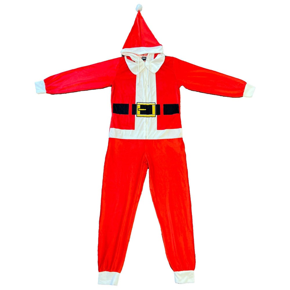 Men's Hooded Santa Union Suit - White/Red L