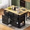 Rbied Kitchen Island with 6 Drawers, Pull Out Trash Can Storage, Rolling Kitchen Island on 5 Wheels with Drop Leaf, 5 Open Side Racks - 2 of 4
