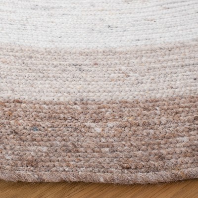 Ivory and Beige Round Braided Wool Area Rug, 5' Diameter