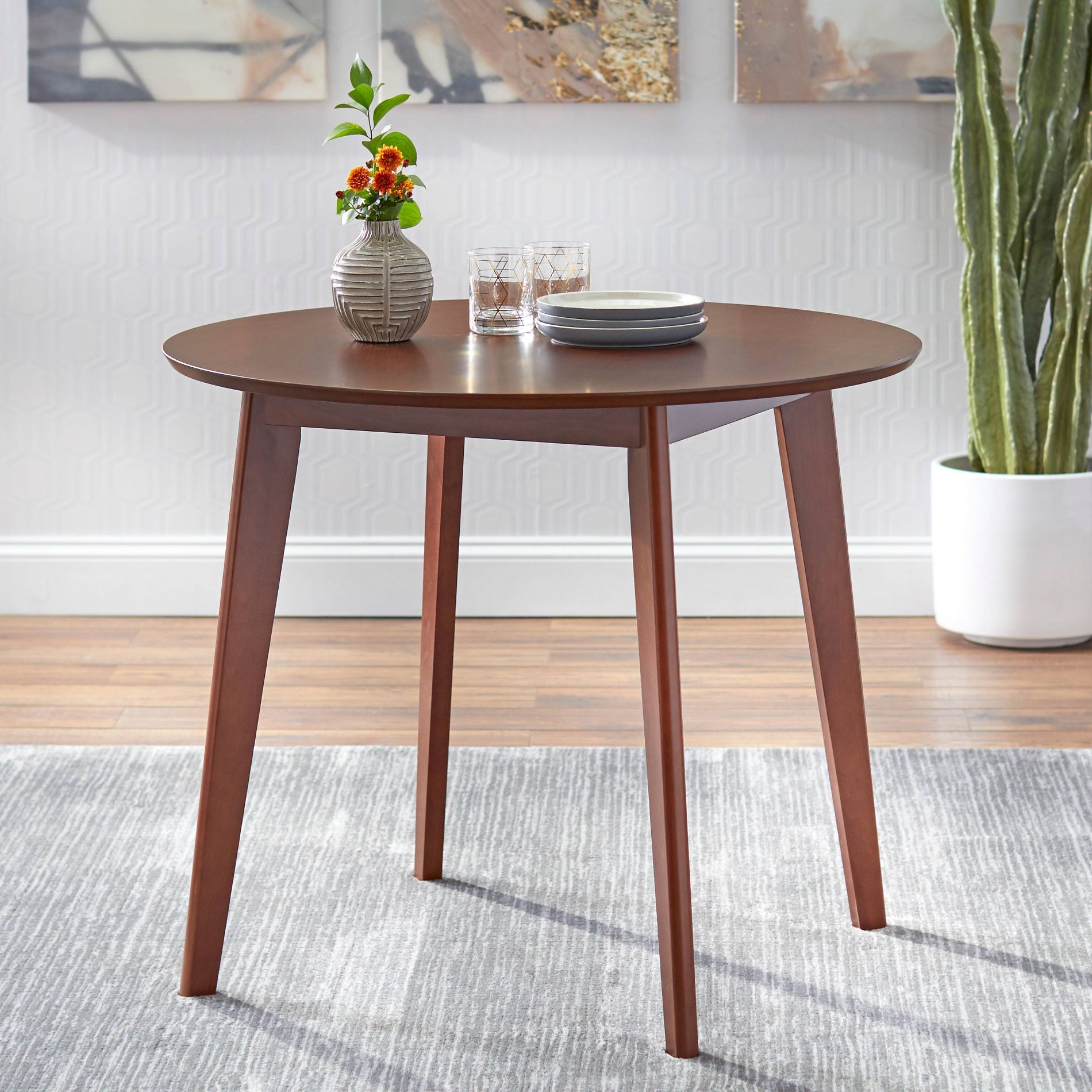 Buylateral Tania Mid Century Modern 35.5" Round Dining Table Walnut