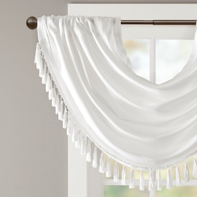 Elena White Faux Silk Waterfall Embellished Window Valance