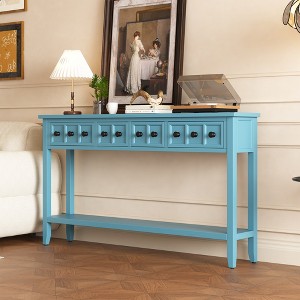 TIRAMISUBEST Rustic Entryway Console Table, 60" Long Sofa Table with 2 Different Size Drawers and Bottom Shelf for Storage - 1 of 4