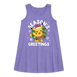 - Pokémon - Pikachu Seasons Greetings Graphic Sleeveless Aline Dress - 1 of 3