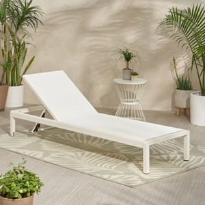 Wooakway Minimalist 77.5"L Patio Chaise Lounge with Wheels Aluminum Frame Breathable Mesh for Poolside Garden Yard Terrace Deck Balcony Lawn - 1 of 4