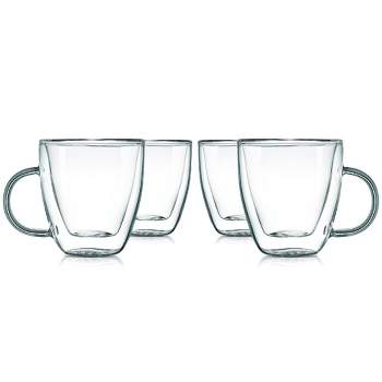 LUXU Glass Coffee Tea Cups Set of 2,Clear Coffee Mugs for Hot or