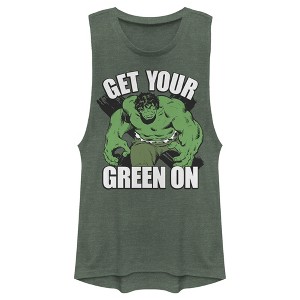 Juniors Womens Marvel St. Patrick's Day Hulk Green On Festival Muscle Tee - 1 of 4