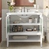 36" Bathroom Floor Cabinet with Ceramic Sink, Textured Glass Doors, Adjustable Interior Shelf and Open Bottom Storage-Maison Boucle - 3 of 4