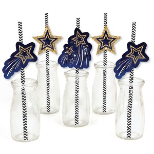 Big Dot of Happiness Starry Skies - Paper Straw Decor - Gold Celestial Party Striped Decorative Straws - Set of 24 - 1 of 4
