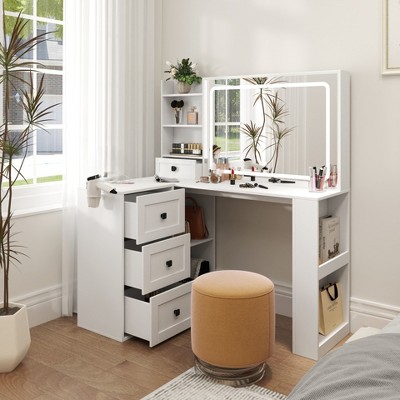 Makeup Vanity Desk With Mirror And Lights, Charging Station, Make Up Vanity With Storage And 3 Large Drawers, 3 Color Modes Available For Bedroom
