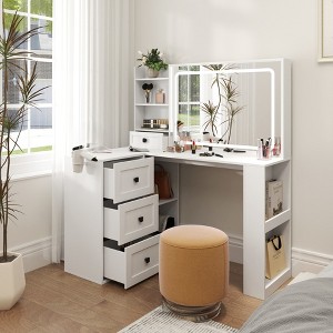 Makeup Vanity Desk With Mirror And Lights, Charging Station, Make Up Vanity With Storage And 3 Large Drawers, 3 Color Modes Available For Bedroom - 1 of 4