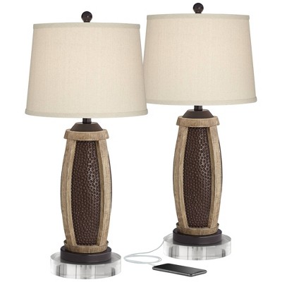 John Timberland Parker Hammered Bronze USB Table Lamps With 8" Round Risers