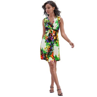 VENUS Womens Floral Print Tie-Back Dress