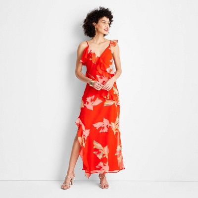 Women's Ruffle Ankle Length Dress - Future Collective™ With Jenee Naylor Red  Floral Xl : Target