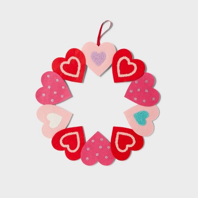 16" Felt Heart Wreath Valentine's Day Decorative Wall Decor - Spritz™