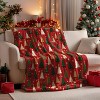 Lomsoe Red Christmas Pine Tree & Star Print Flannel Blanket - All Seasons Soft and Warm Throw Blanket for Napping, Camping, Travel, Office - 2 of 4