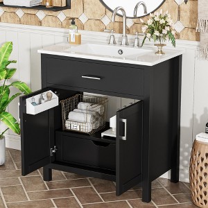 Whisen 30" Bathroom Storage Cabinet Bathroom Vanity with Ceramic Sink, Two Doors and Drawer - 1 of 4