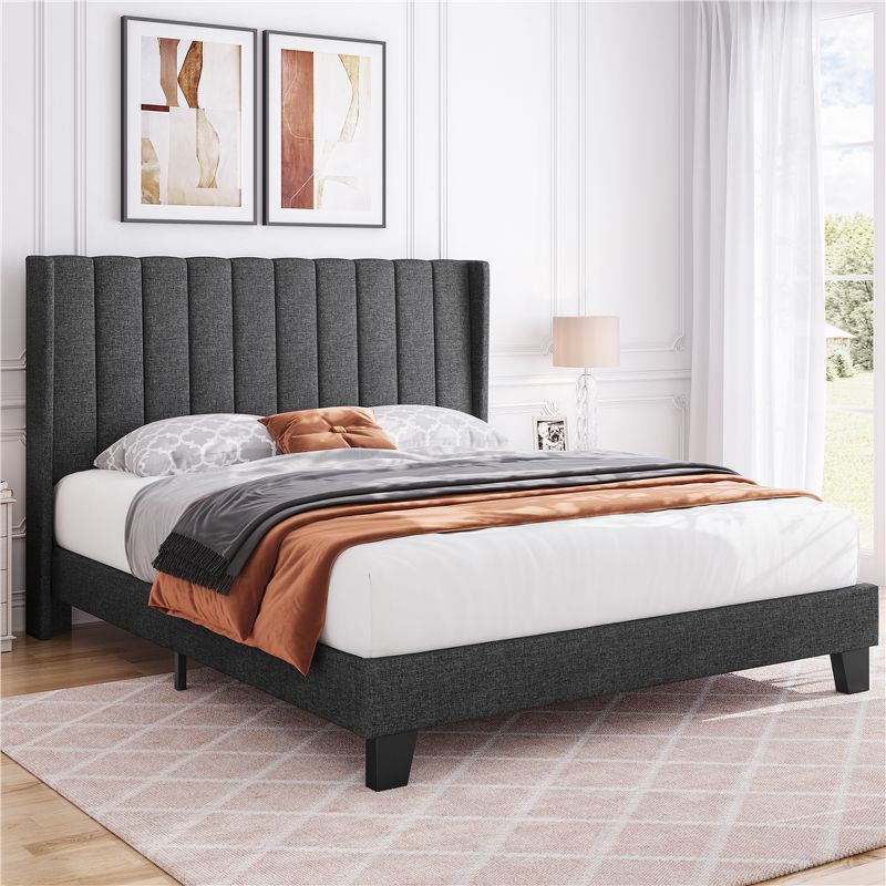 Yaheetech Upholstered Bed Frame with Wing Side, 2 of 9