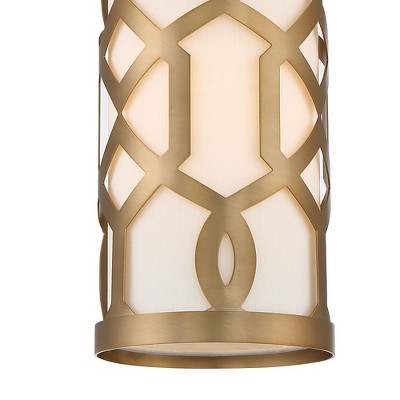 Aged Brass Mini Drum Pendant Light with Silk Shade