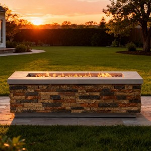 60" Propane Gas Fire Pit Table, 60000 BTU Outdoor Rectangular Concrete Fire Pit Table for Patio, Deck, Garden & Backyard, Sandstone Finish - 1 of 4