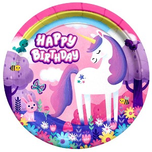 Treasures Gifted Unicorn Plates 9in - Rainbow Unicorn Party Supplies - 16 Pack - 1 of 1