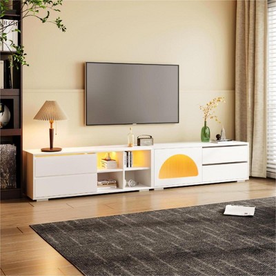 Chic Crate-Modern Media Console – Fluted Glass TV Stand w/ LED Lighting, Fits 32-100In TVs, Multi-Room Furniture