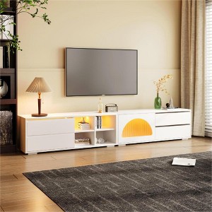 Chic Crate-Modern Media Console – Fluted Glass TV Stand w/ LED Lighting, Fits 32-100In TVs, Multi-Room Furniture - 1 of 4