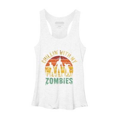 Women's Design By Humans Halloween Chillin With My Zombies Funny By Ering Racerback Tank Top