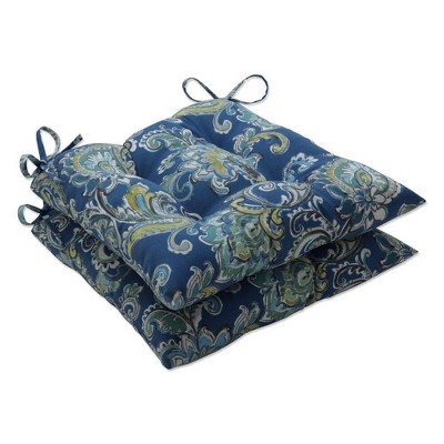 2pk Outdoor/Indoor Wrought Iron Seat Cushion Set Sconset Pacific Blue - Pillow Perfect