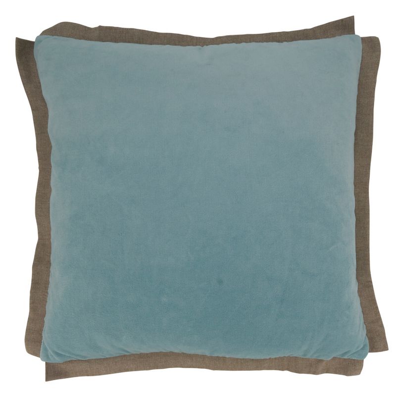 Saro Lifestyle Velvet Flange Throw Pillow With Down Filling, Aqua, 20" x 20", 1 of 3