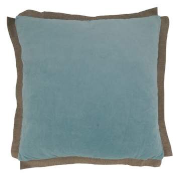 Saro Lifestyle Velvet Flange Throw Pillow With Down Filling, Aqua, 20" x 20"