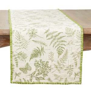Saro Lifestyle Table Runner With Leaf Whipstitch Design, 16"x72", Green - 1 of 3