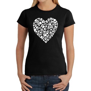 LA Pop Art Women's Word Art T-Shirt - Paw Prints Heart - 1 of 4