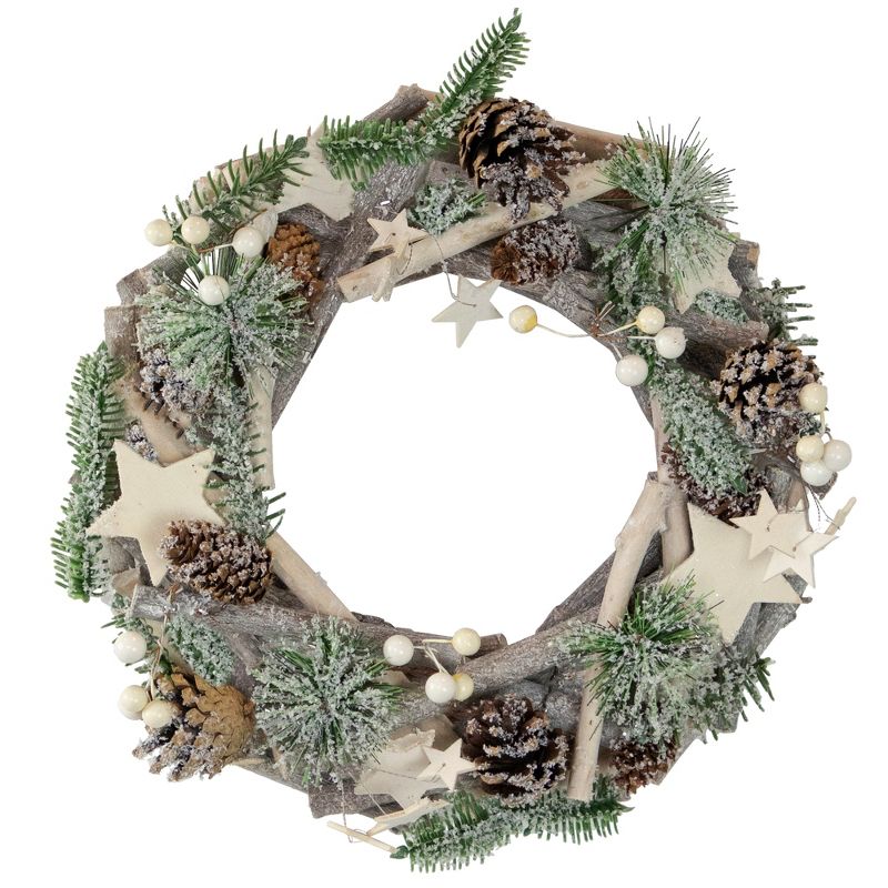 Northlight 12" Natural Branch with Stars and Berries Christmas Wreath, 1 of 4