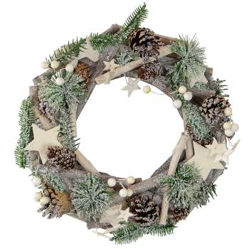 Northlight 12" Natural Branch with Stars and Berries Christmas Wreath