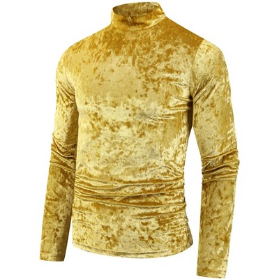 Lars Amadeus Men's Mock Turtleneck Long Sleeves Basic Velvet T-Shirt