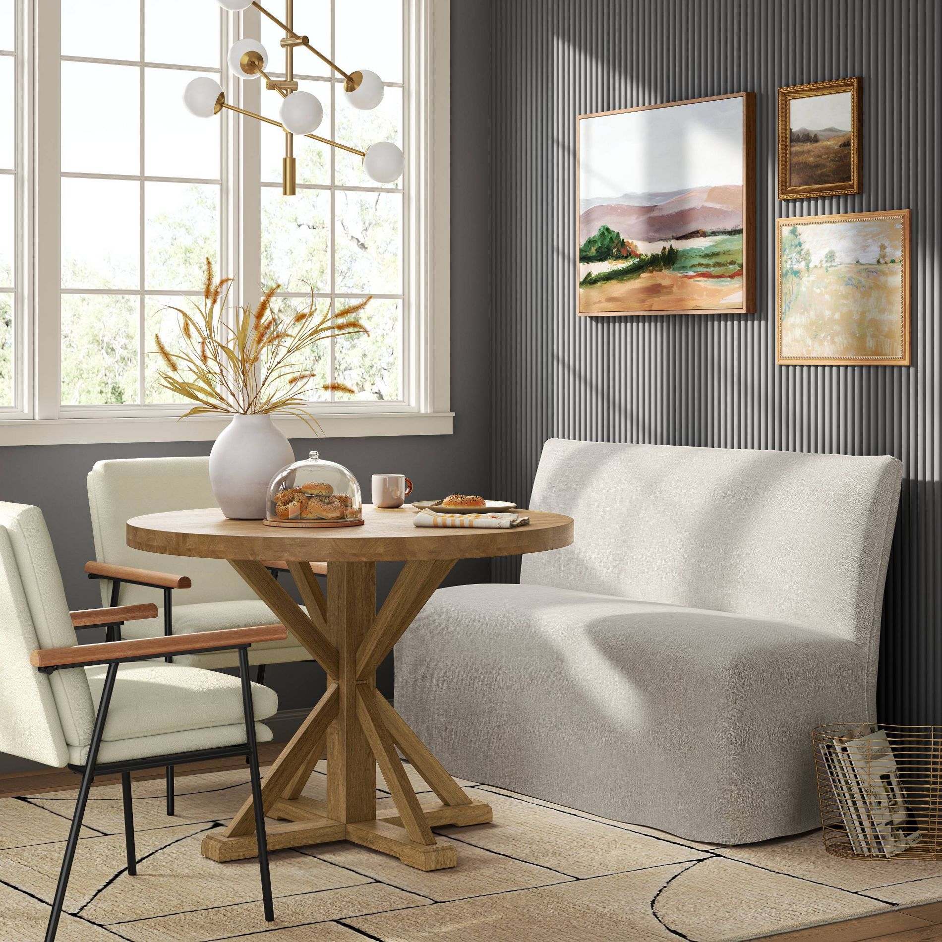 57" Jean Slipcovered Dining Banquette in Performance Textured Weave Flax - Threshold™