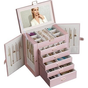 6 Layer Large Jewelry Organizer With Mirror, With Lock, Necklace Holder With 5 Drawers - 1 of 4