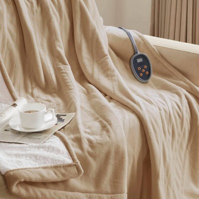 King Tan Knitted Reversible Plush Heated Blanket