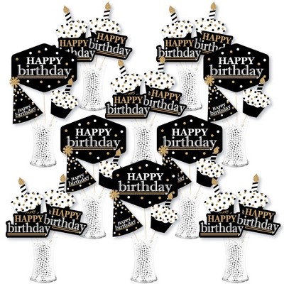 Big Dot of Happiness Adult Happy Birthday - Gold - Birthday Party Centerpiece Sticks - Showstopper Table Toppers - 35 Pieces