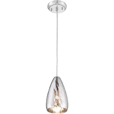 Chrome Mini Pendant with Crackle Glass Shade
