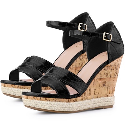 BLISSFUL STEP Women's Ankle Strap Wood Wedges Open toe Wedge Sandals