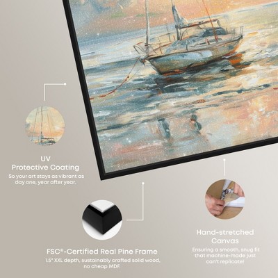 Black Framed Boat on the Shore Canvas Wall Art, 31" x 21"