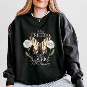 S.W.Smiley Where Friends and Flowers Flourish - Women's Lightweight Garment Dyed Sweatshirt - 1 of 4