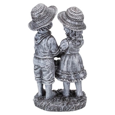 13" Boy and Girl Apple Picking Resin Garden Statue