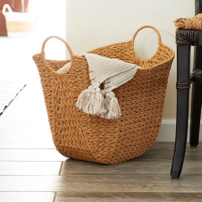 Natural Seagrass Oval Wicker Storage Basket with Handles