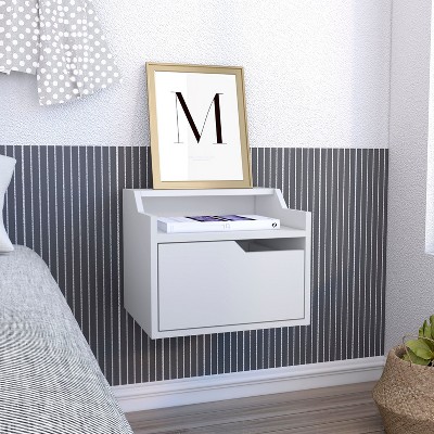 NicBex 1 Drawer Floating Nightstand with Handle Free Design,Wall Mounted Bedside Table with Top Shelf Surfaces,Modern Side Table for Bedroom