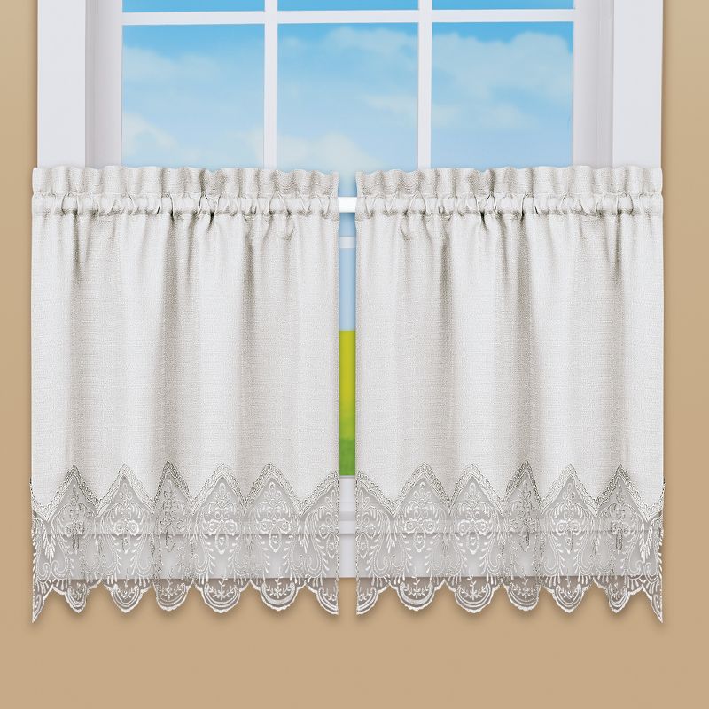 Collections Etc Elegant Lace Trim Tier Rod Pocket Top Window Curtain Set, 2 of 5