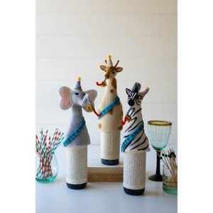 Felt Animal Wine Bottle Covers – 10" Tall Decorative Set of 3 by Kalalou - 1 of 4