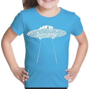 LA Pop Art Girl's Word Art T-shirt - Flying Saucer UFO - 1 of 4